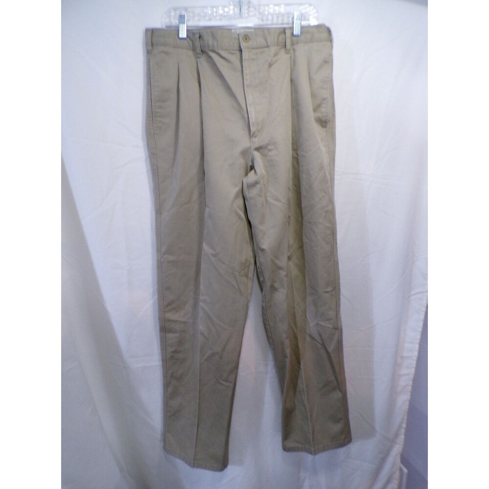 L.L.Bean Men Khaki Pleated Dress Pants Size 35x32 100% Cotton